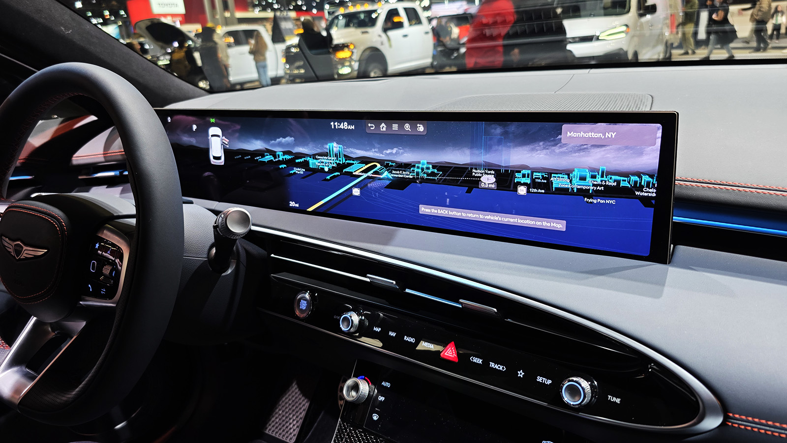 Genesis Electrified GV70 27-inch OLED display at the 2026 NY Auto Show
